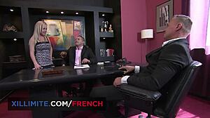 Busty Secretary Enjoys Threesome at Office