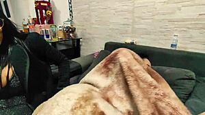 woman commands man to obey and suck quietly in this home scene