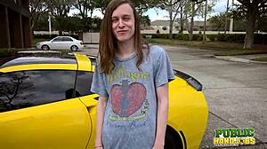 blonde fame seeker odette delacroix gives public handjob audition at the park with cumshot facial