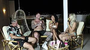 Morena safada rebola em cima do pau tem seus peitos chupados pela bruna carlos que mostra sua buceta - bruna e ale sheer red