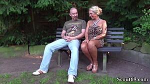 German big tits milf seduces stranger for public park fuck