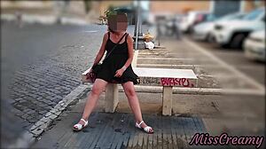 MissCreamy flashes pussy in public upskirt