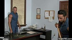 Gay cleaning guys get bold with office fucking