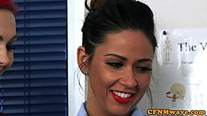 Stockinged nurses in uniform tugging and sucking sub's cock for cumshot!