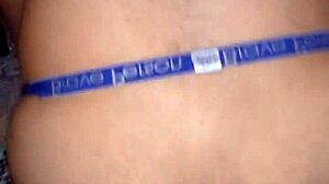 Riding thick dildo in close-up view with rough intensity