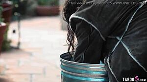 Street girl victoria voxxx finds a used condom in the trash of a husband