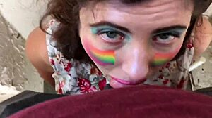 swallowing his cum and piss after gagging on his cock in the toilet