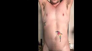 twink jerks off his big cock in sunlight