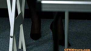 Stockinged nurses in uniform tugging and sucking sub's cock for cumshot!