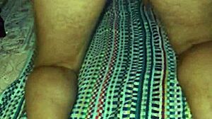 Riding thick dildo in close-up view with rough intensity