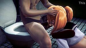 hentai uncensored 3d ger blowjob in public toilet. japanese asian creampie with big black cock.