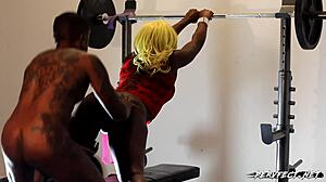 teen ebony group fucking in weightroom with wet ass action