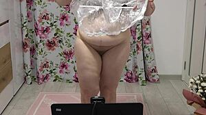 juicy pawg shakes in different panties near webcam, chubby milf home fetish