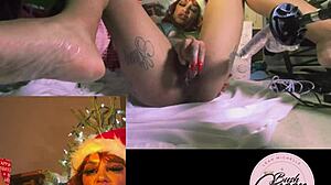 Sucking that huge christmas gift cock?