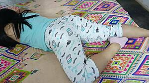 Wow, that cute Latina stepmom flashed her panties while getting her ass pounded and nearly got caught deepthroating the whole cock!