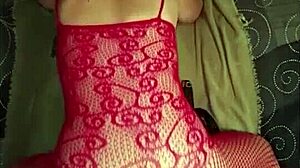 slut wife fucks a large double dildo