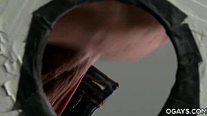 in the toilet, gay gloryhole fuck with sucking