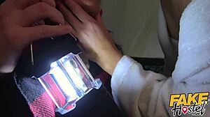 big tits lesbian milf seduces young camper at fake hostel