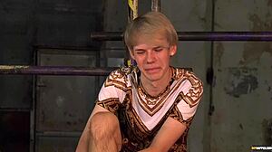 Blindfold Sky Heet and give him dungeon blowjob after waxing