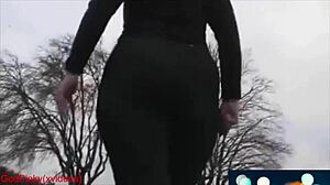 Mature milf walk with big ass leggings