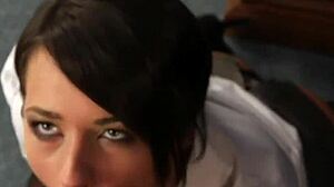 A nasty babe swallows cumshots during a blowbang