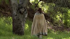 teen 18+ plays with herself outside in woods