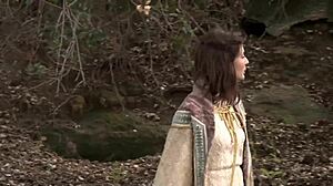 teen 18+ plays with herself outside in woods