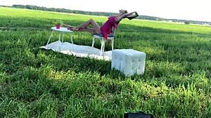 Blonde teen amateur rides cock in cowgirl position backstage, getting hardcore fucked by skinny guy in backroom