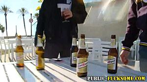 petite babe gives public blowjob