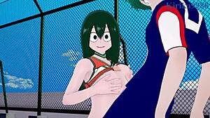 Tsuyu Asui and Kyoka Jiro get intense with Izuku Midoriya in this My Hero Academia hentai.