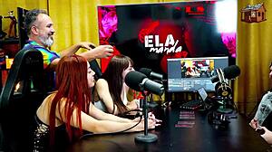 Gih Spanik puts redhead on all fours on podcast table