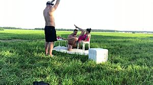 Blonde teen amateur rides cock in cowgirl position backstage, getting hardcore fucked by skinny guy in backroom