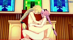 jeanne d'arc, tamamo no mae, and astolfo engage in intense creampie sex in fate grand order hentai