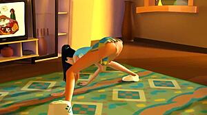 Horny brunette in 3D cartoon deepthroats big cock!