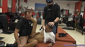 Detailed scene of police officer giving blowjob to gay robbery suspect during apprehension