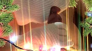 Neighbor housewife gives christmas handjob and blowjob leading to creampie