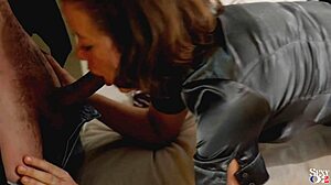 french amateur in green leather pants gets doggy style pov with ass licking, blowjob, and spanking