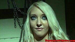 Tied Submissive Punished with Cane in Garage