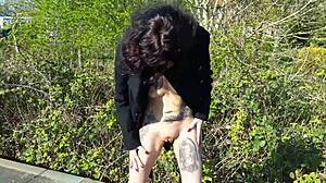 Whore Pisses And Masturbates With Dildo On Public Street!