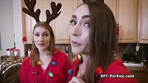 xmas baking turns into a hardcore cock sharing foursome with girlfriends.