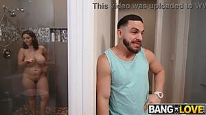 Hot damn! Peter Green titty fucks and pounds Crystal Chase in shower!