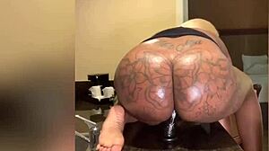 I couldn't hold back as I squirted all over the countertop using my vibrator and toes