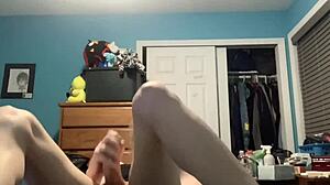 Femboy sissy tranny girl forcing a dildo inside of her