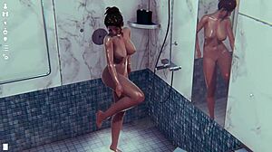 Big Tits Shine in Steamy Shower Anime Scene