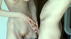 Step sis caught step bro jerking off and helps to cum on her pussy