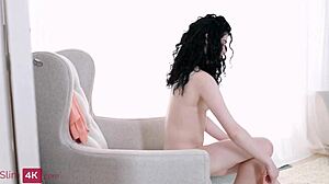 Slim Brunette Black Angel Bent Over For Anal Riding And Cumshot