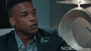 Baller gets intense ball sucking and anal pounding in interview.