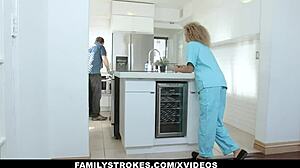 Caramel ebony teen Xianna Hil gets throatfucked by stepbro.