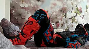 Gay motocross riders tread in boots