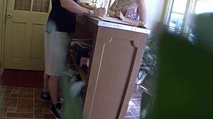 Flirty babe gets doggystyle banged hard, clothes ripped off her petite body!